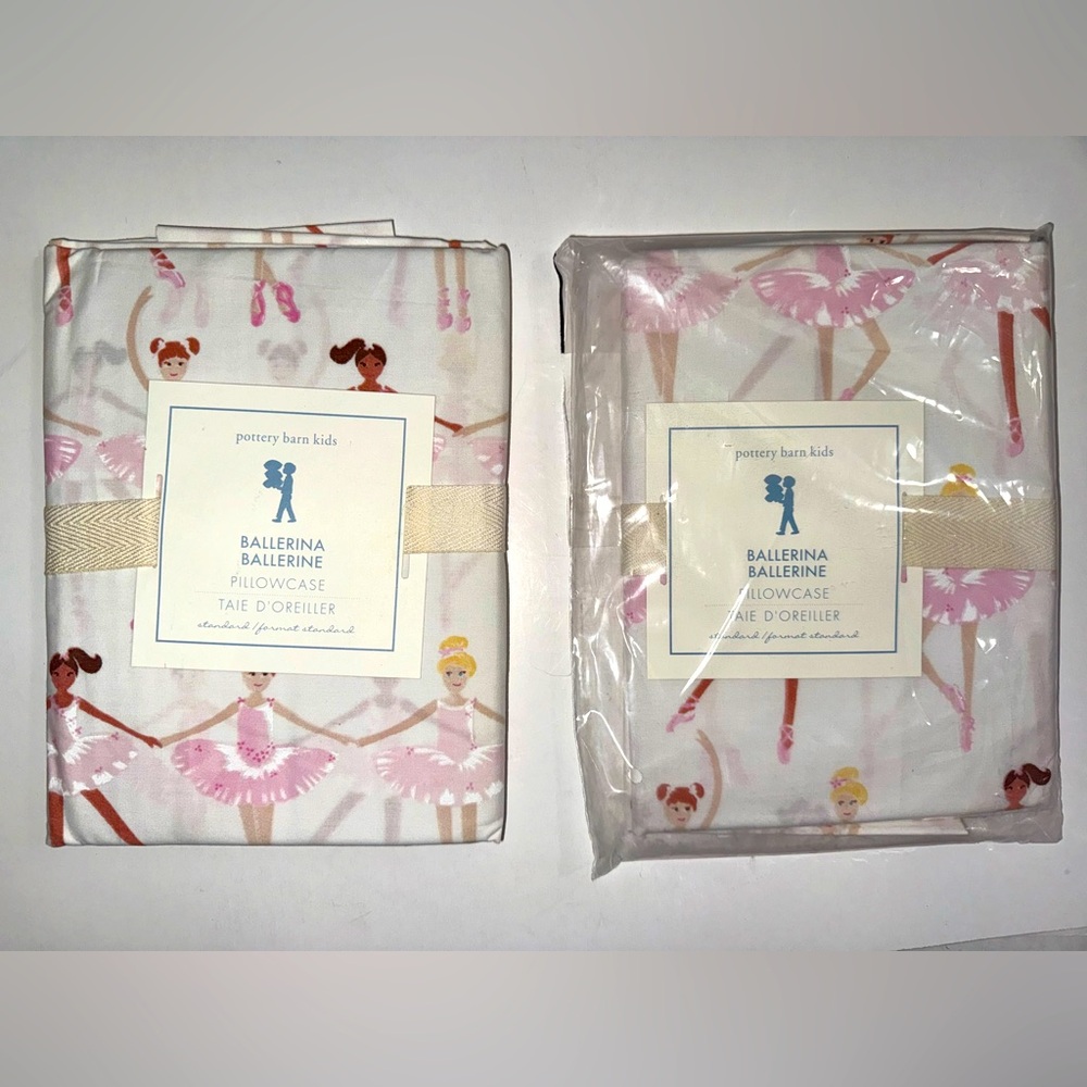 Pottery Barn Kids Pink Ballerina Set of 2 Standard Pillowcases New With Tags
